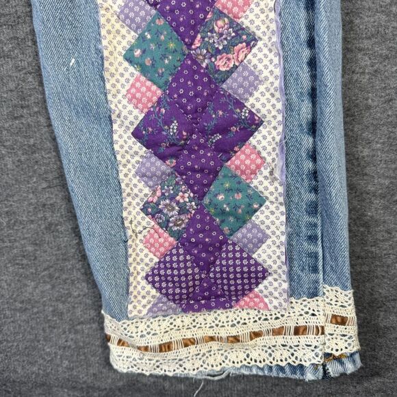 Upcycled OOAK Patchwork Jeans Fits 30X33 Quilt Feedstack Tattered Worn Farmhouse - Picture 5 of 15